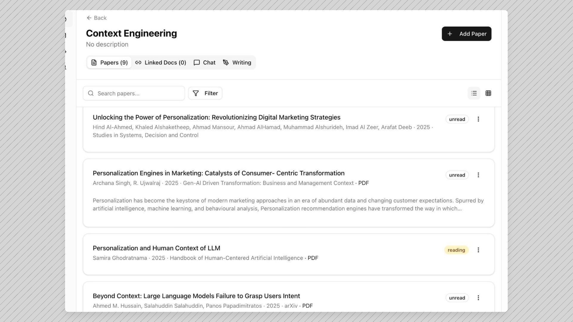 Project workspaces - organized research projects